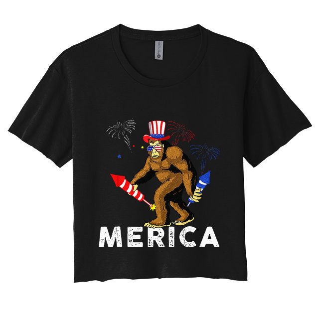 Bigfoot Fireworks Merica 4th Of July Sasquatch Crop Top