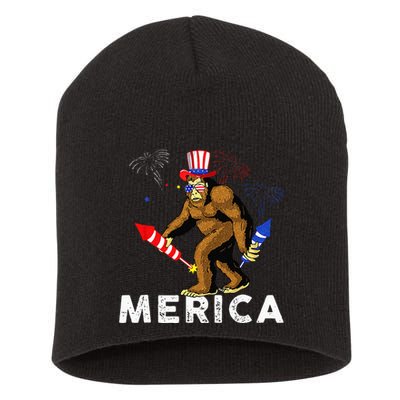 Bigfoot Fireworks Merica 4th Of July Sasquatch Short Acrylic Beanie