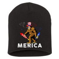 Bigfoot Fireworks Merica 4th Of July Sasquatch Short Acrylic Beanie
