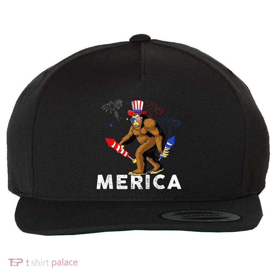 Bigfoot Fireworks Merica 4th Of July Sasquatch Wool Snapback Cap