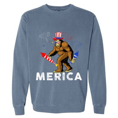 Bigfoot Fireworks Merica 4th Of July Sasquatch Garment-Dyed Sweatshirt