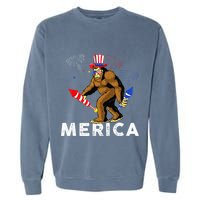 Bigfoot Fireworks Merica 4th Of July Sasquatch Garment-Dyed Sweatshirt