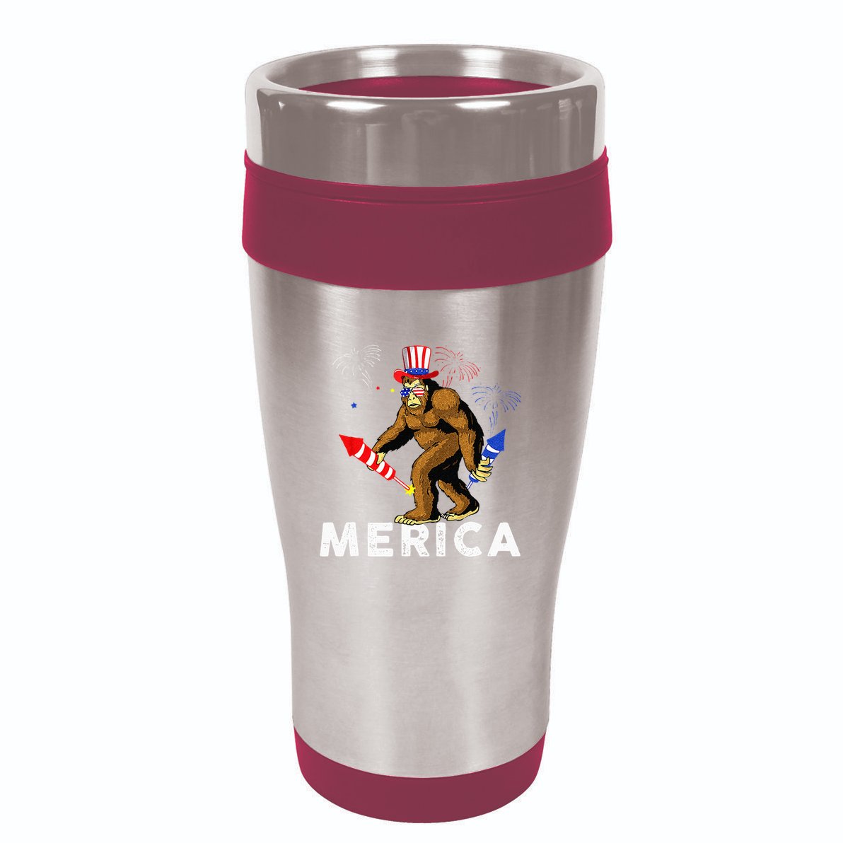 Bigfoot Fireworks Merica 4th Of July Sasquatch 16oz Travel Tumbler