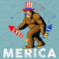 Bigfoot Fireworks Merica 4th Of July Sasquatch Sueded Cloud Jersey T-Shirt