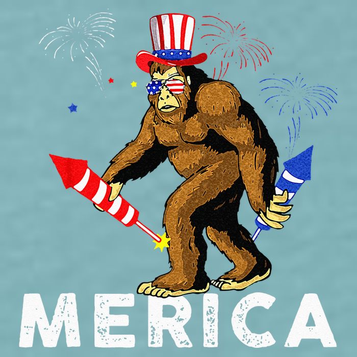 Bigfoot Fireworks Merica 4th Of July Sasquatch Sueded Cloud Jersey T-Shirt