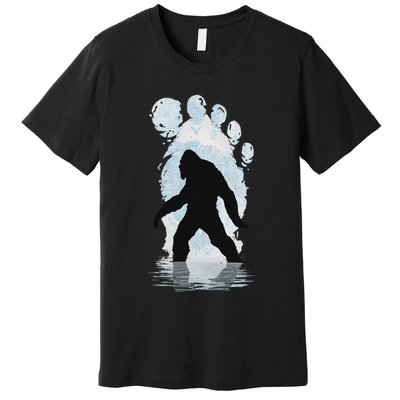 Bigfoot Footprint Moon Light Funny Sasquatch Premium T-Shirt