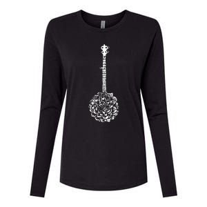 Banjo Flower Minimalist Music Womens Cotton Relaxed Long Sleeve T-Shirt