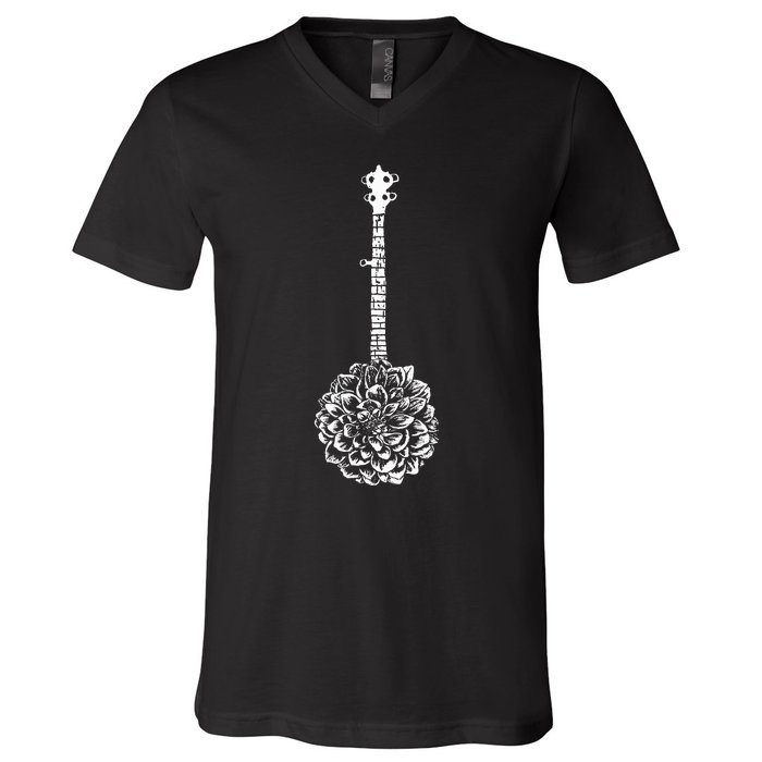 Banjo Flower Minimalist Music V-Neck T-Shirt