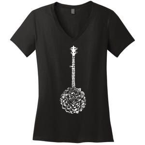 Banjo Flower Minimalist Music Women's V-Neck T-Shirt