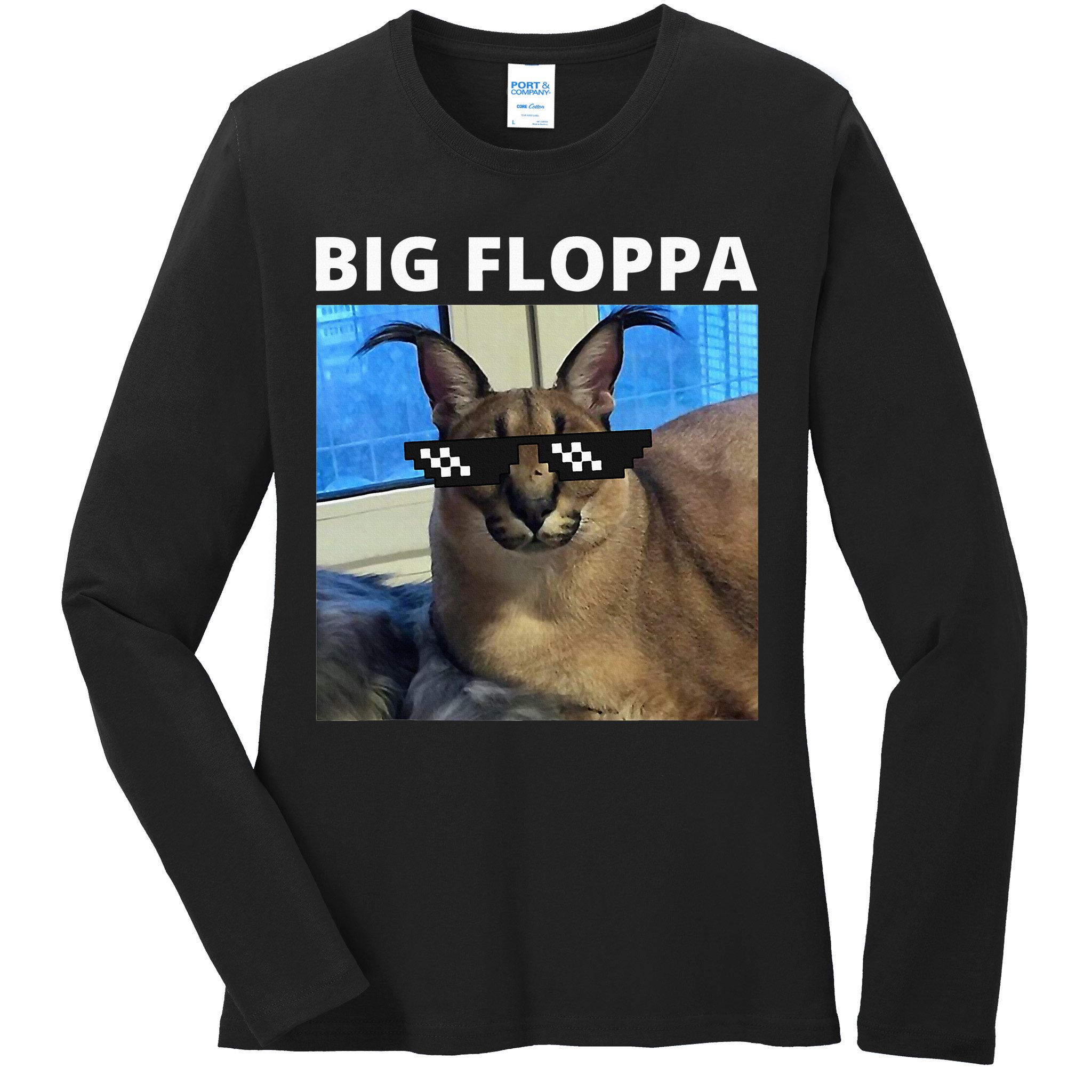Big Floppa Meme Cat Ladies Long Sleeve Shirt
