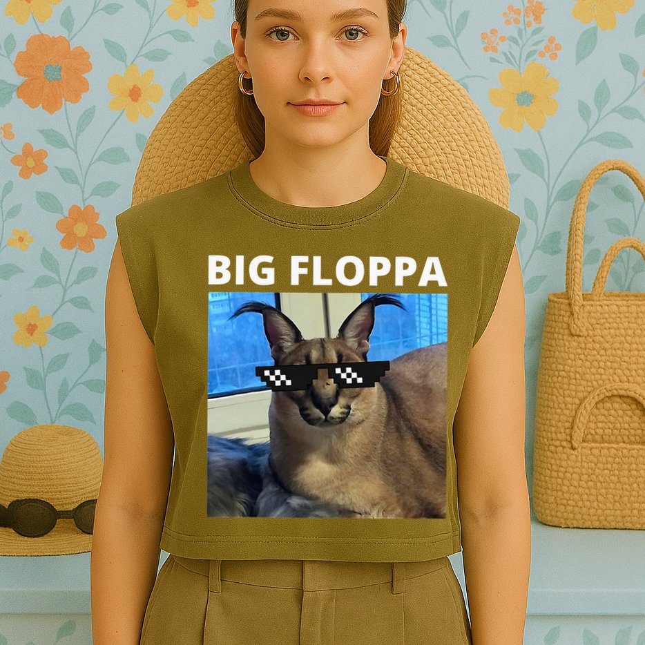 Big Floppa Meme Cat Garment-Dyed Women's Muscle Tee