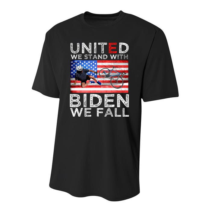 Biden Falling Memes United We Stand With Biden We Fall Funny Youth Performance Sprint T-Shirt