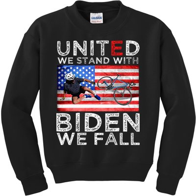 Biden Falling Memes United We Stand With Biden We Fall Funny Kids Sweatshirt