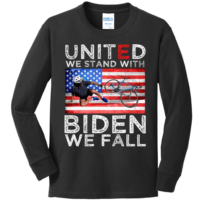 Biden Falling Memes United We Stand With Biden We Fall Funny Kids Long Sleeve Shirt