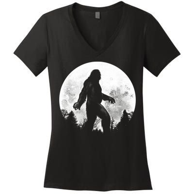 Bigfoot Full Moon Women's V-Neck T-Shirt
