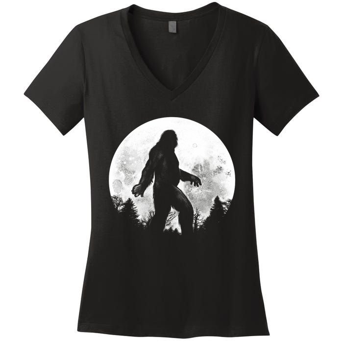 Bigfoot Full Moon Women's V-Neck T-Shirt