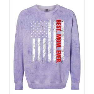 Best Firefighter Mom Ever With Usa Flag Red Line Gift Colorblast Crewneck Sweatshirt