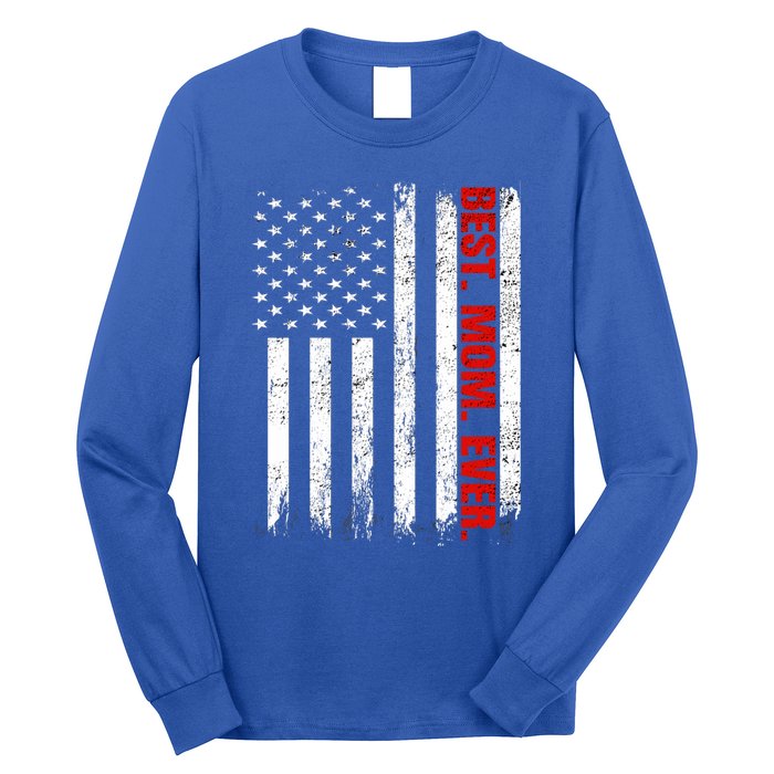 Best Firefighter Mom Ever With Usa Flag Red Line Gift Long Sleeve Shirt