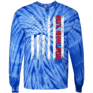 Best Firefighter Mom Ever With Usa Flag Red Line Gift Tie-Dye Long Sleeve Shirt