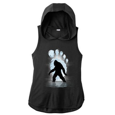 Bigfoot Footprint Moon Light Funny Sasquatch Ladies PosiCharge Tri-Blend Wicking Draft Hoodie Tank