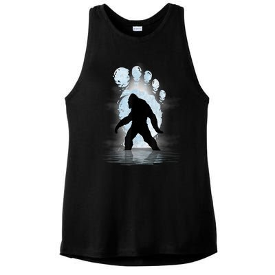 Bigfoot Footprint Moon Light Funny Sasquatch Ladies PosiCharge Tri-Blend Wicking Tank