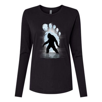 Bigfoot Footprint Moon Light Funny Sasquatch Womens Cotton Relaxed Long Sleeve T-Shirt