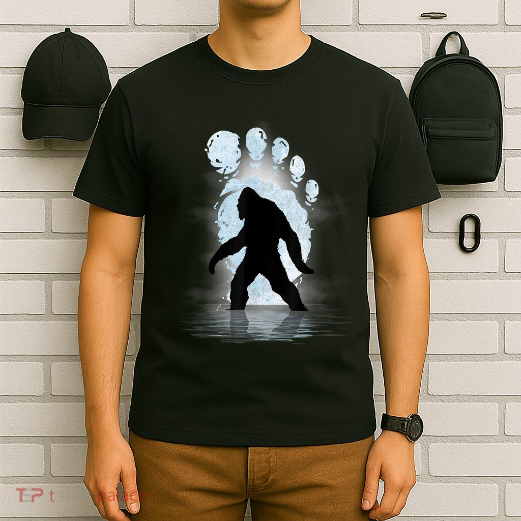 Bigfoot Footprint Moon Light Funny Sasquatch T-Shirt