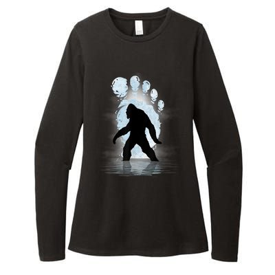 Bigfoot Footprint Moon Light Funny Sasquatch Womens CVC Long Sleeve Shirt