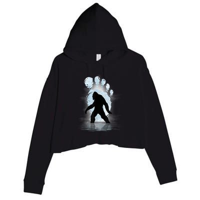 Bigfoot Footprint Moon Light Funny Sasquatch Crop Fleece Hoodie