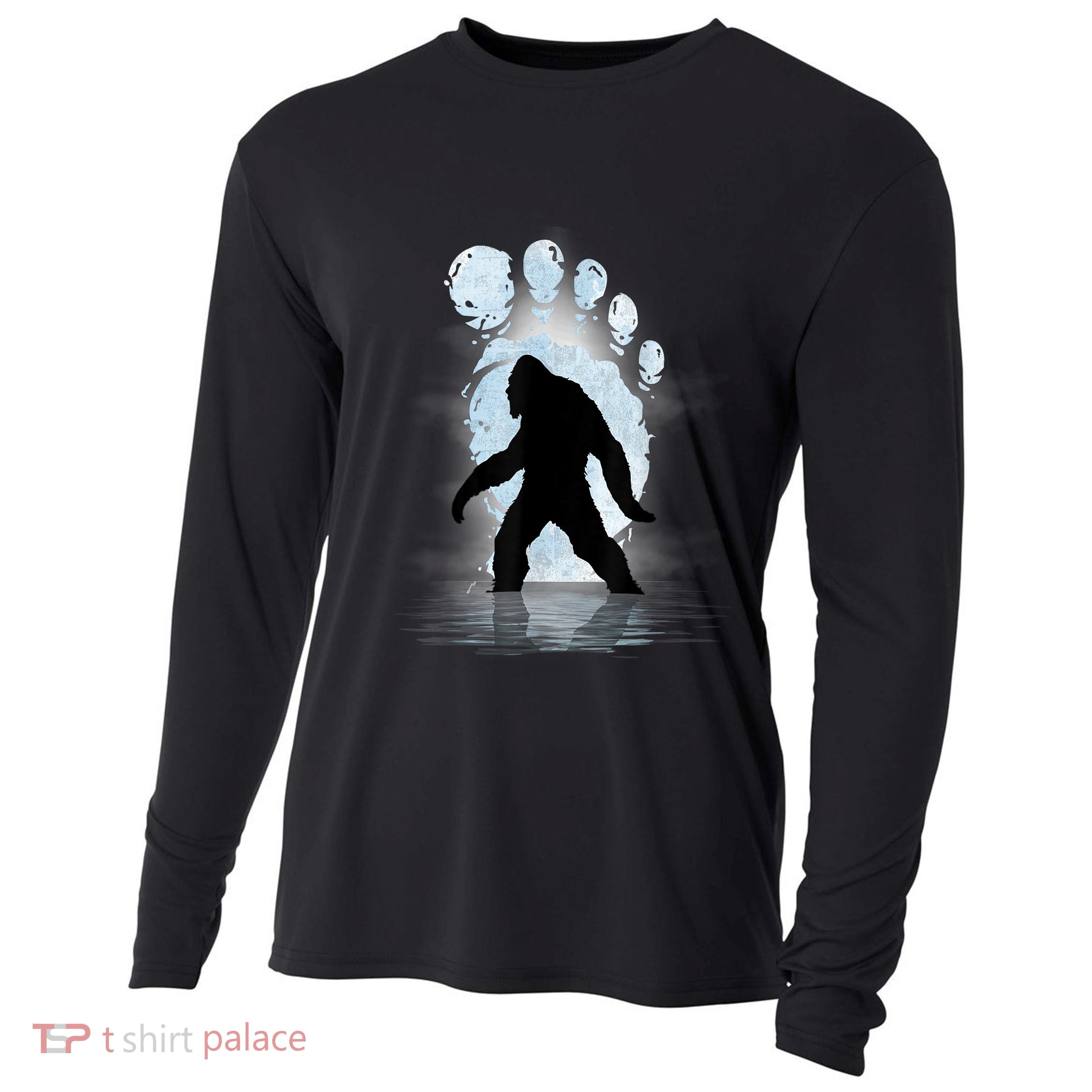 Bigfoot Footprint Moon Light Funny Sasquatch Cooling Performance Long Sleeve Crew
