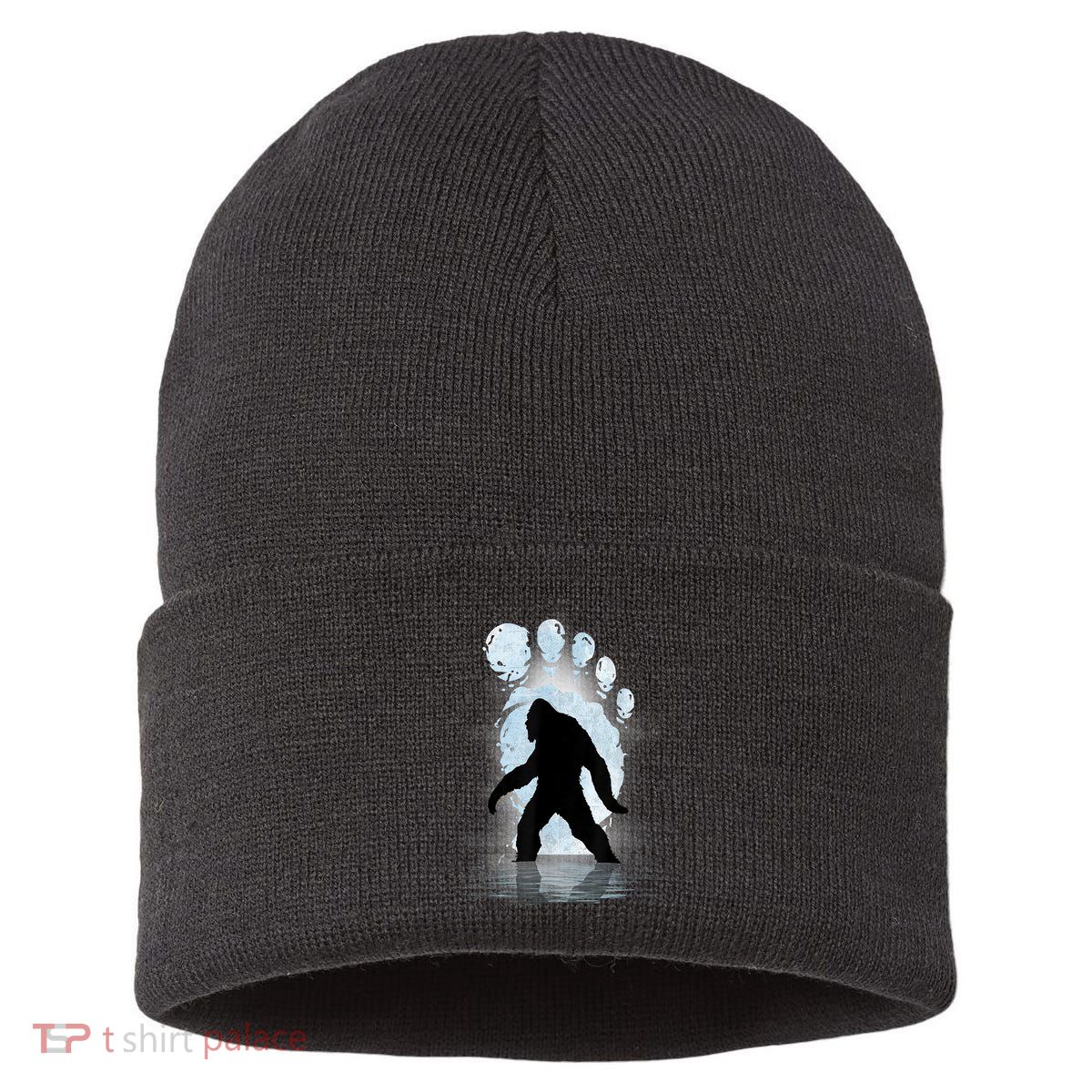 Bigfoot Footprint Moon Light Funny Sasquatch Sustainable Knit Beanie