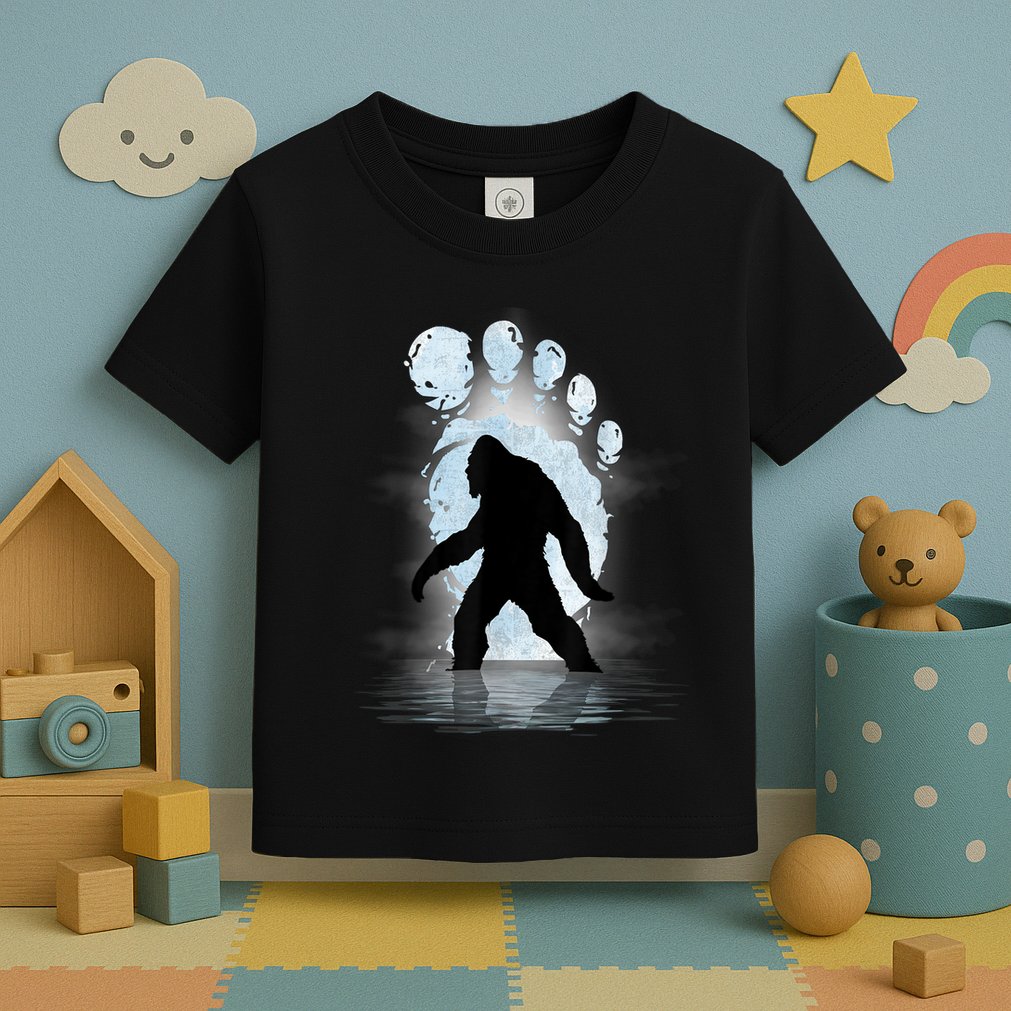 Bigfoot Footprint Moon Light Funny Sasquatch Toddler T-Shirt