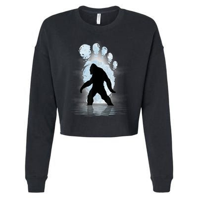 Bigfoot Footprint Moon Light Funny Sasquatch Cropped Pullover Crew