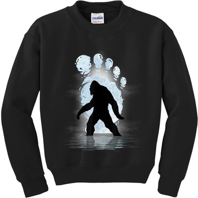 Bigfoot Footprint Moon Light Funny Sasquatch Kids Sweatshirt