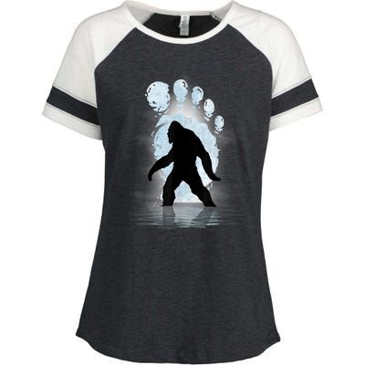 Bigfoot Footprint Moon Light Funny Sasquatch Enza Ladies Jersey Colorblock Tee