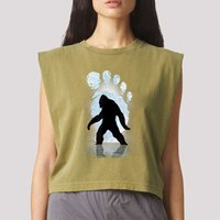 Bigfoot Footprint Moon Light Funny Sasquatch Garment-Dyed Women's Muscle Tee