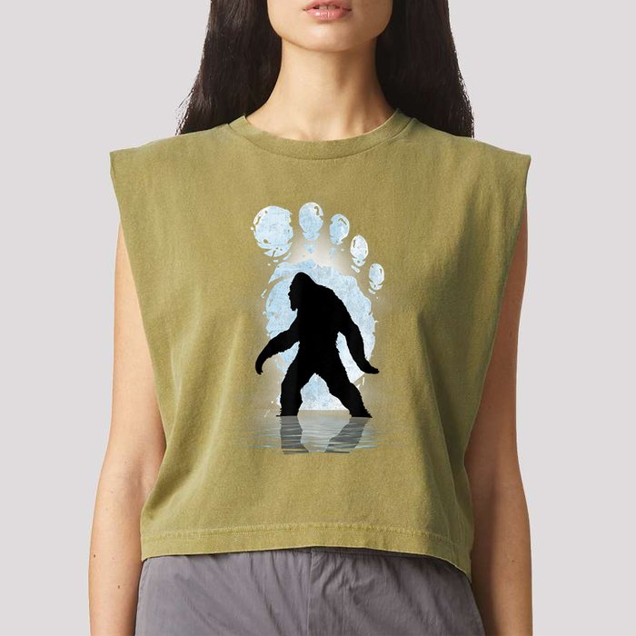 Bigfoot Footprint Moon Light Funny Sasquatch Garment-Dyed Women's Muscle Tee