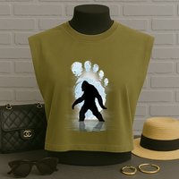 Bigfoot Footprint Moon Light Funny Sasquatch Garment-Dyed Women's Muscle Tee