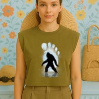 Bigfoot Footprint Moon Light Funny Sasquatch Garment-Dyed Women's Muscle Tee
