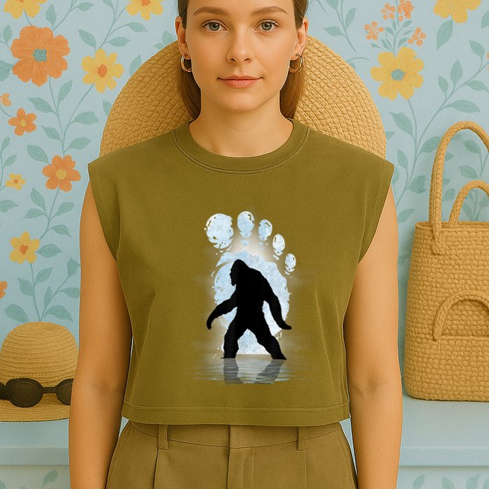 Bigfoot Footprint Moon Light Funny Sasquatch Garment-Dyed Women's Muscle Tee