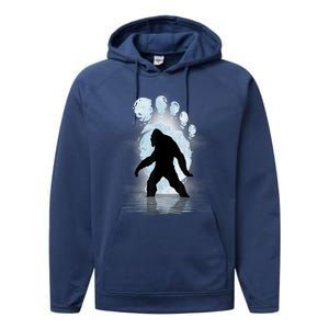 Bigfoot Footprint Moon Light Funny Sasquatch Performance Fleece Hoodie