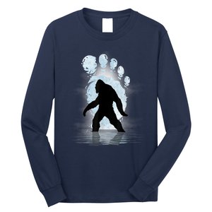 Bigfoot Footprint Moon Light Funny Sasquatch Long Sleeve Shirt