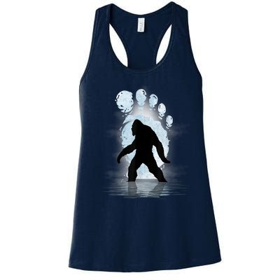 Bigfoot Footprint Moon Light Funny Sasquatch Women's Racerback Tank