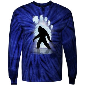 Bigfoot Footprint Moon Light Funny Sasquatch Tie-Dye Long Sleeve Shirt