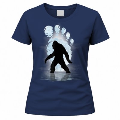 Bigfoot Footprint Moon Light Funny Sasquatch Women's T-Shirt