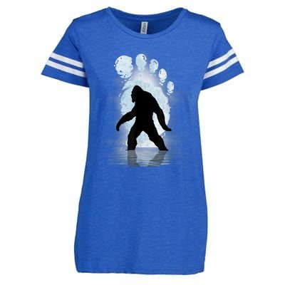 Bigfoot Footprint Moon Light Funny Sasquatch Enza Ladies Jersey Football T-Shirt