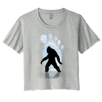 Bigfoot Footprint Moon Light Funny Sasquatch Women's Crop Top Tee