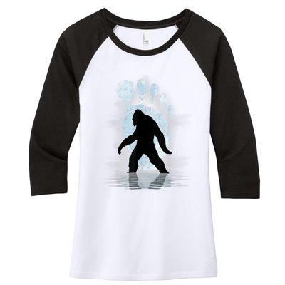 Bigfoot Footprint Moon Light Funny Sasquatch Women's Tri-Blend 3/4-Sleeve Raglan Shirt