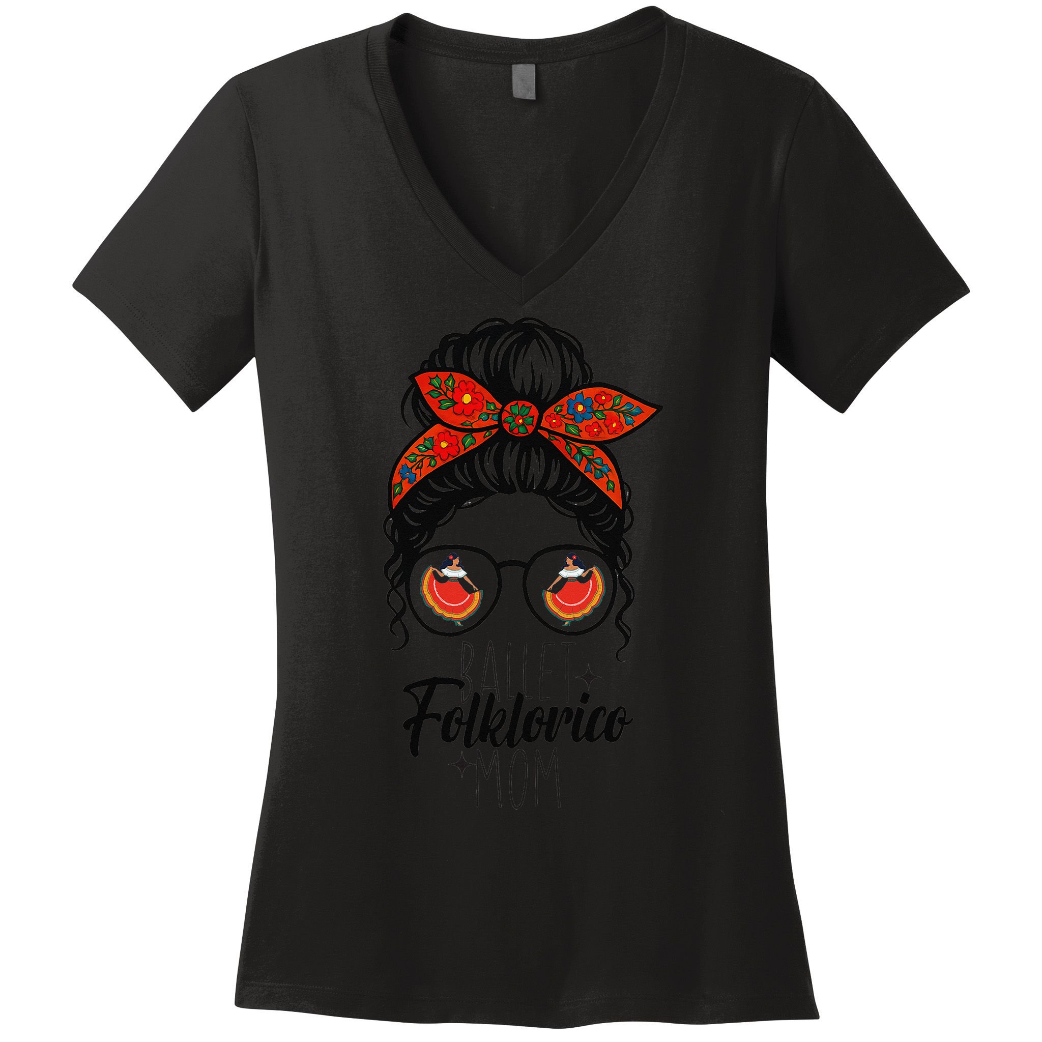 Ballet Folklorico Mom Messy Bun Mexican Dance Lover Women's V-Neck T-Shirt