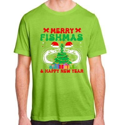 Bass Fishing Merry Fishmas And Happy New Year Christmas Adult ChromaSoft Performance T-Shirt